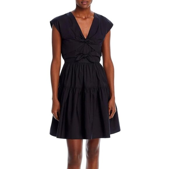DEREK LAM 10 CROSBY Bow Cotton Fit & Flare Dress Black Womens Size 8 - Picture 1 of 7